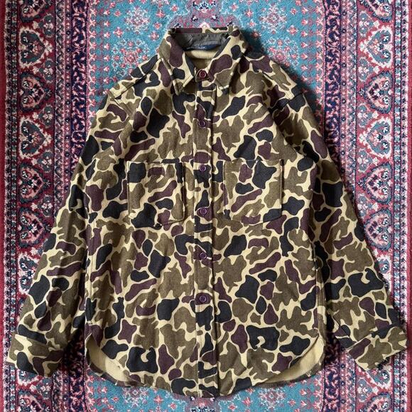 Vintage 80s-90s Woolrich Virgin Wool Duck Frog Camo Button Up Shirt Medium USA - Picture 1 of 5